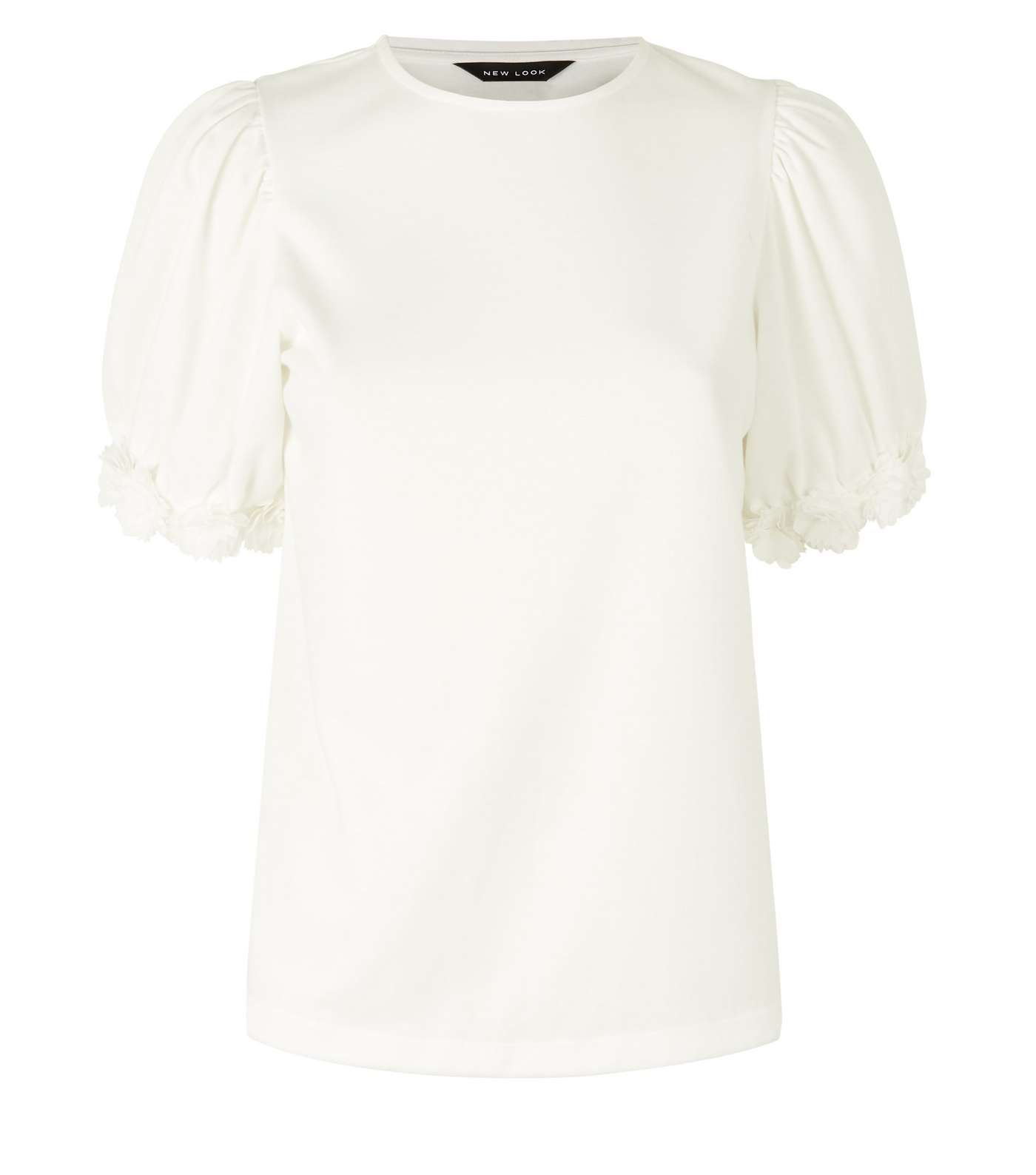White Floral Trim Puff Sleeve T-Shirt  Image 4