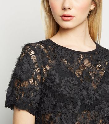 Black 3D Lace Short Sleeve Top | New Look