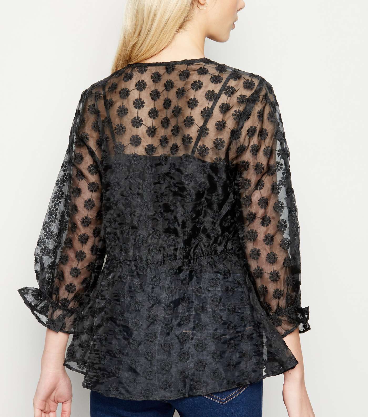 Black Floral Embroidered Organza Blouse Image 3