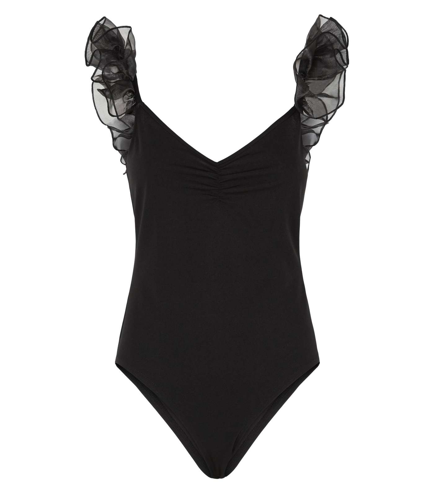 Black Organza Ruffle Sleeve Bodysuit  Image 4