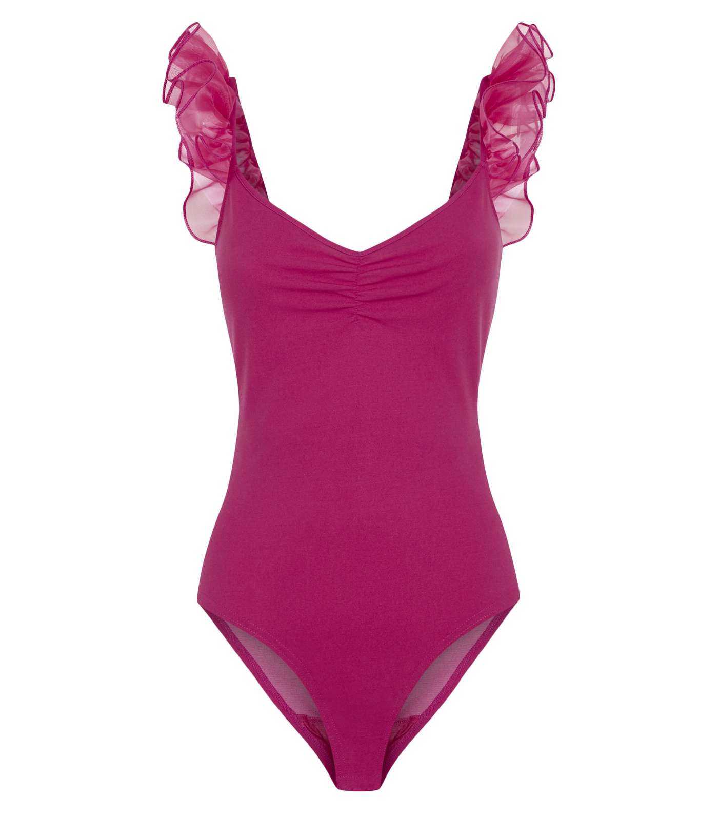 Bright Pink Organza Ruffle Sleeve Bodysuit  Image 4