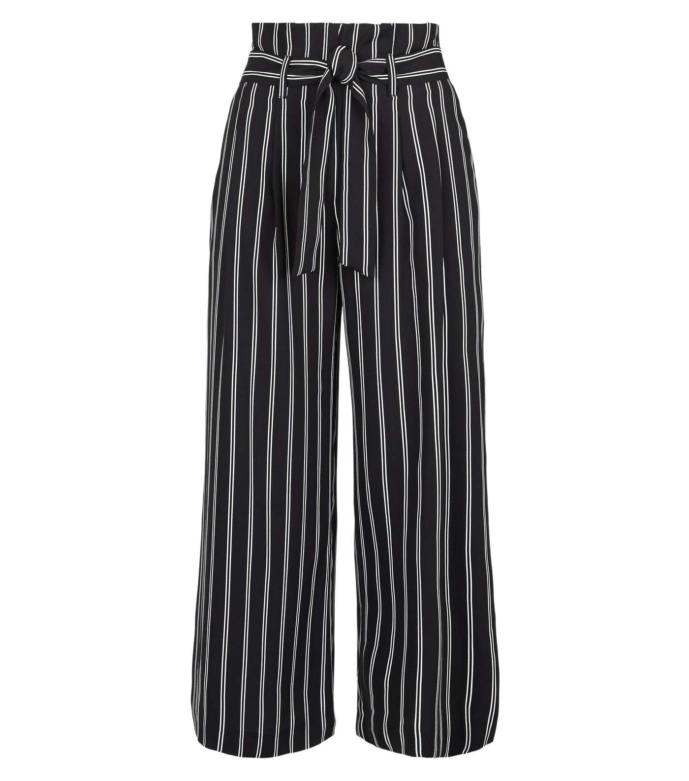 Black Stripe Tie High Waist Crop Trousers Image 4