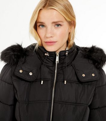Faux Fur Belted Puffer Jacket 