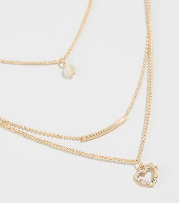 Gold Layered Heart and Bar Pendant Necklace | New Look