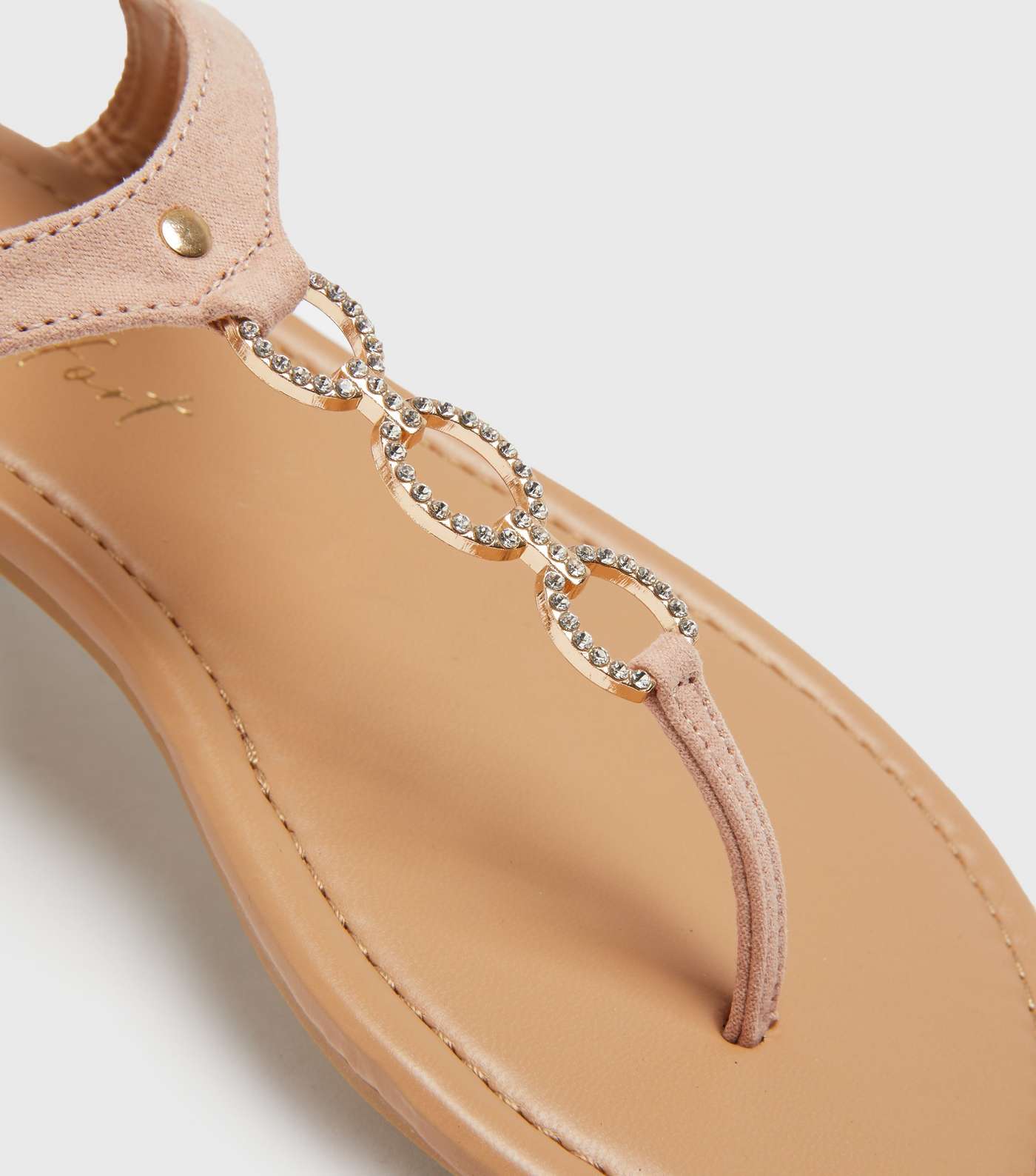 Wide Fit Pink Diamanté Loop Strap Flat Sandals Image 4