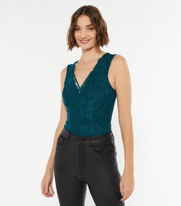 teal bodysuit lace