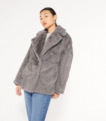 new look dark grey faux fur coat