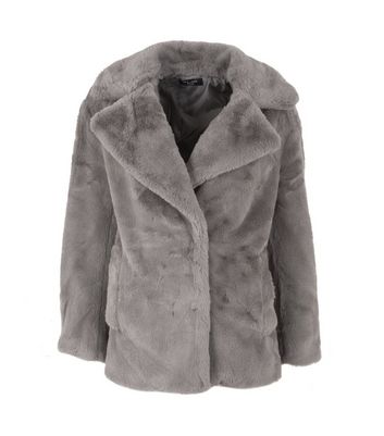 new look petite grey fur coat