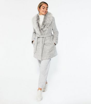 new look faux fur coat in grey