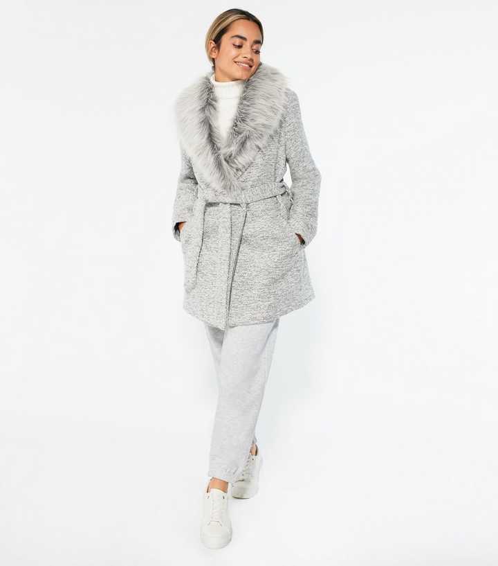 Petite Belted Faux Fur Coat