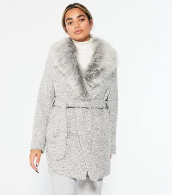 new look petite grey fur coat