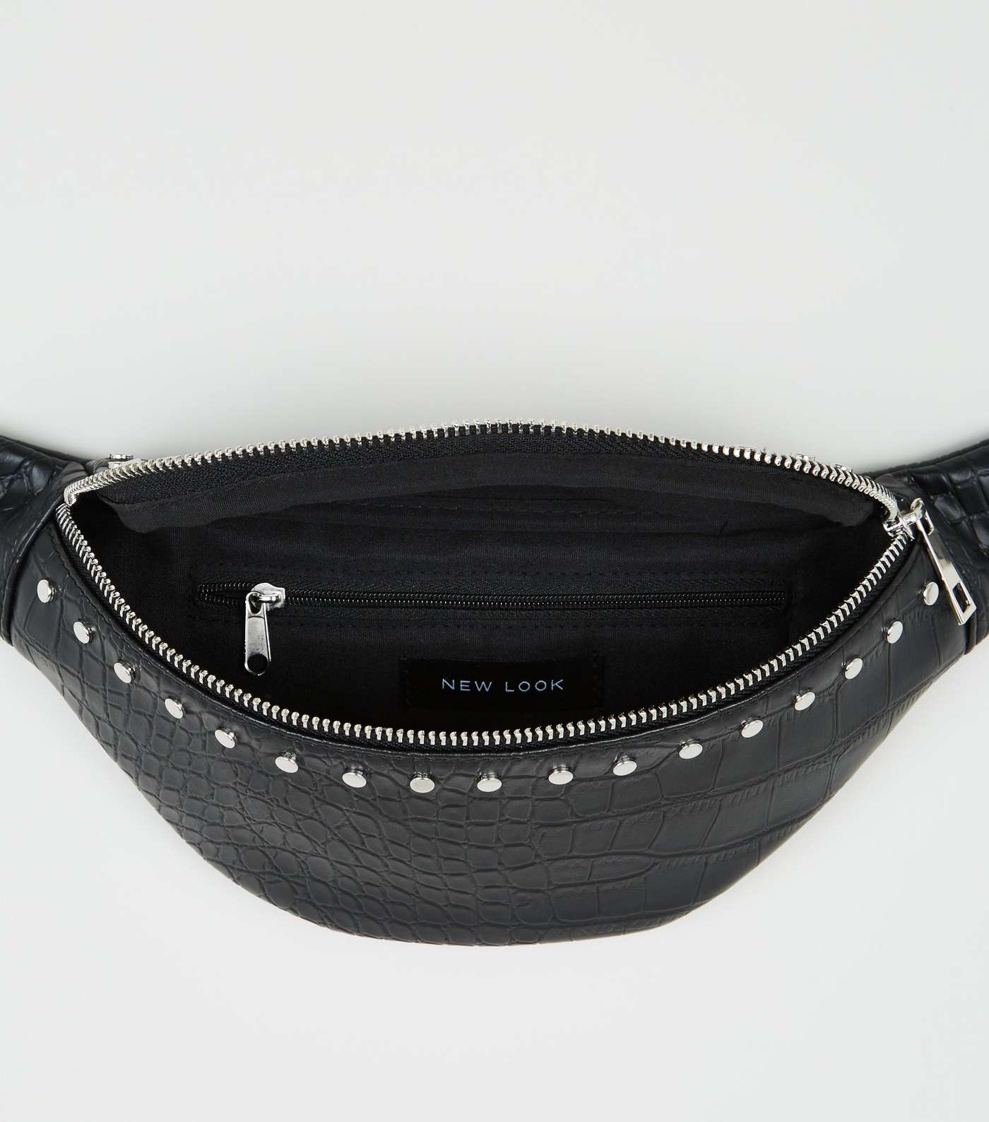 Black Faux Croc Stud Bum Bag Image 3