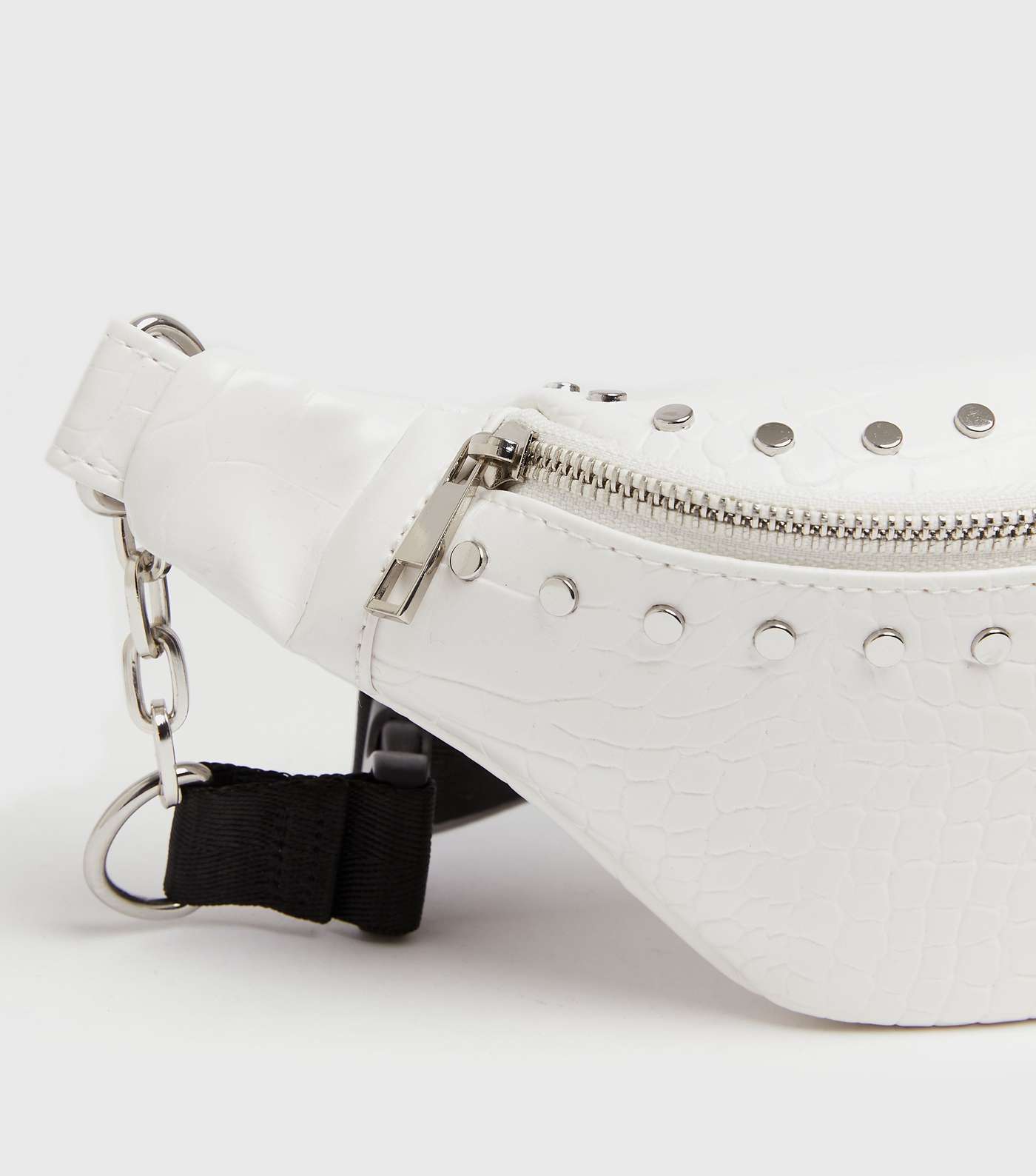 White Faux Croc Stud Bum Bag Image 4
