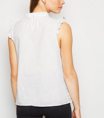 white frill neck blouse