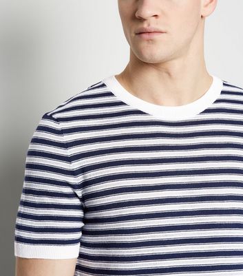 Image of Blue Stripe Knit T-Shirt New Look
