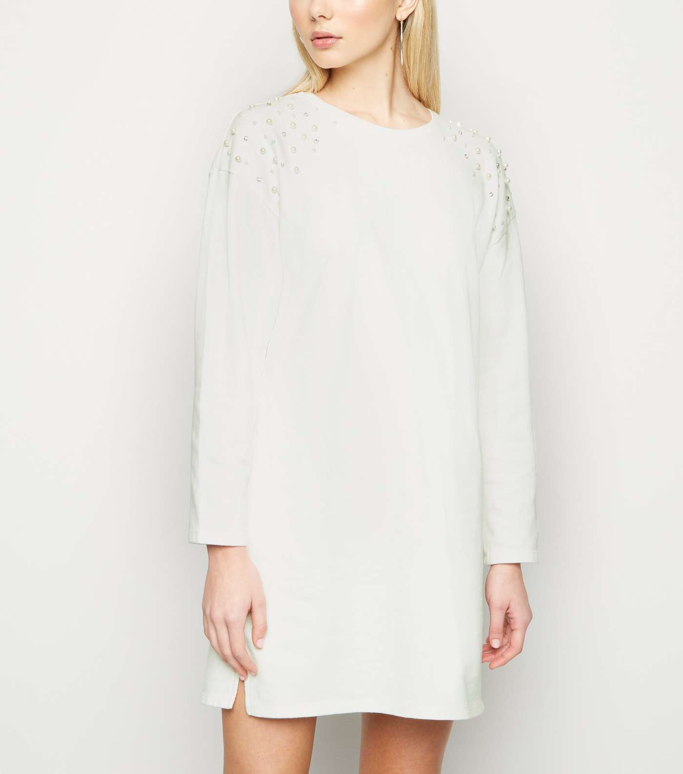 White Faux Pearl Sweatshirt Dress