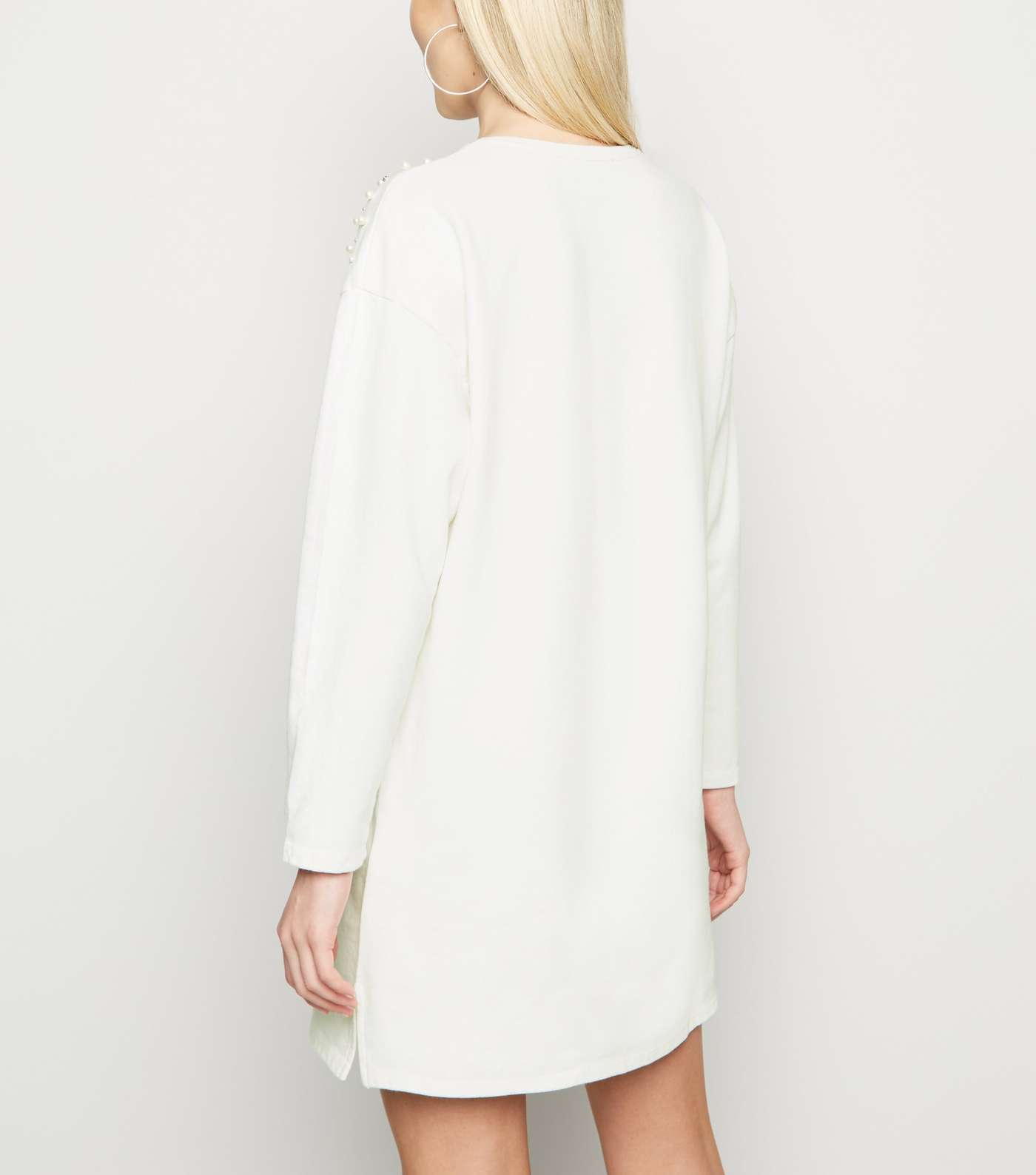 White Faux Pearl Sweatshirt Dress Image 3