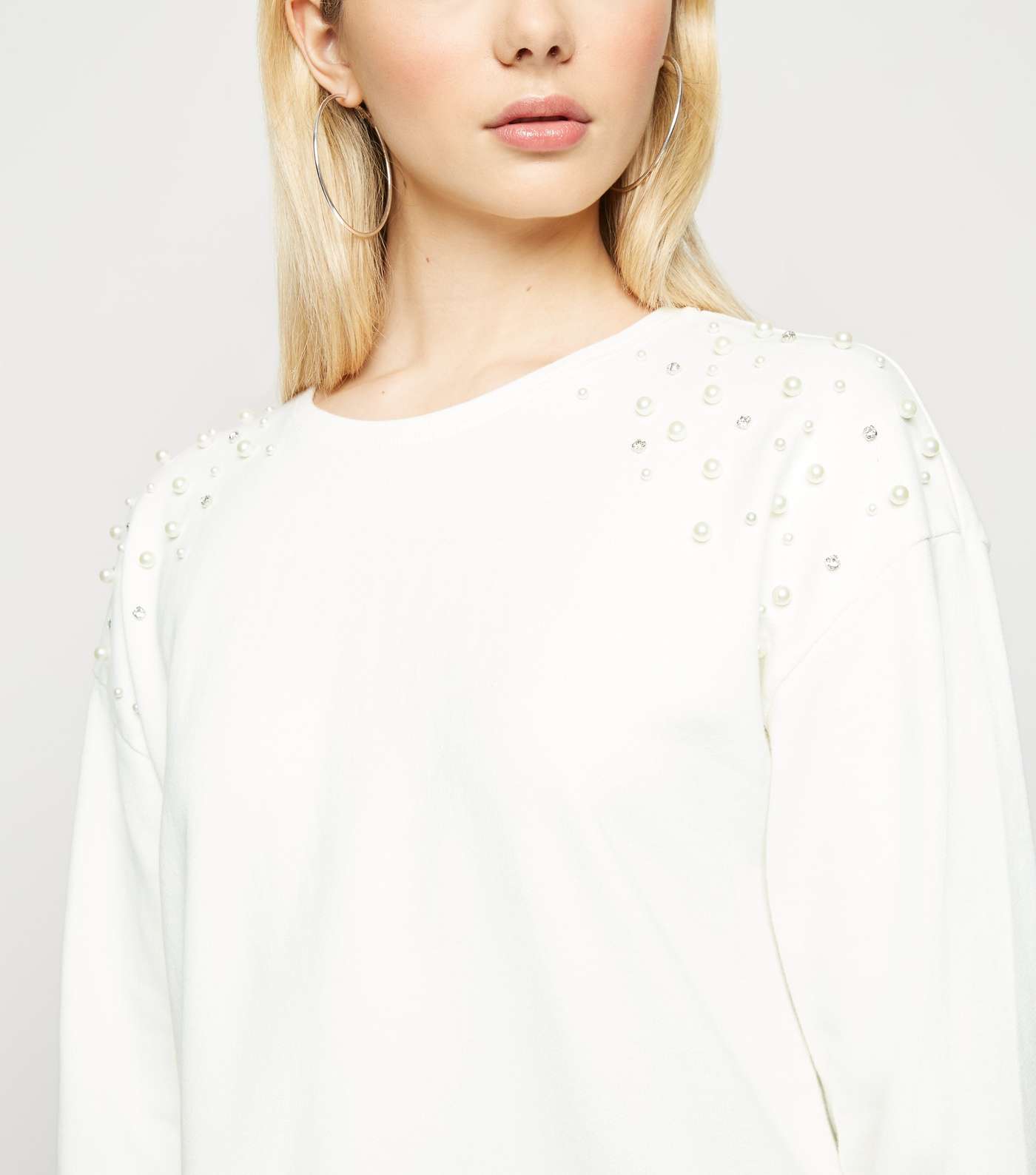 White Faux Pearl Sweatshirt Dress Image 5