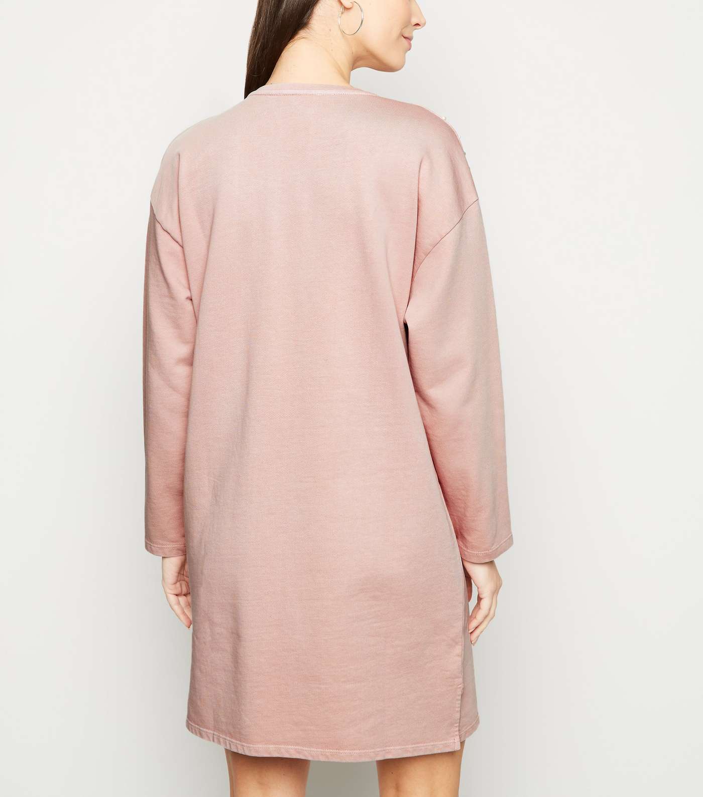 Pale Pink Faux Pearl Sweatshirt Dress Image 3