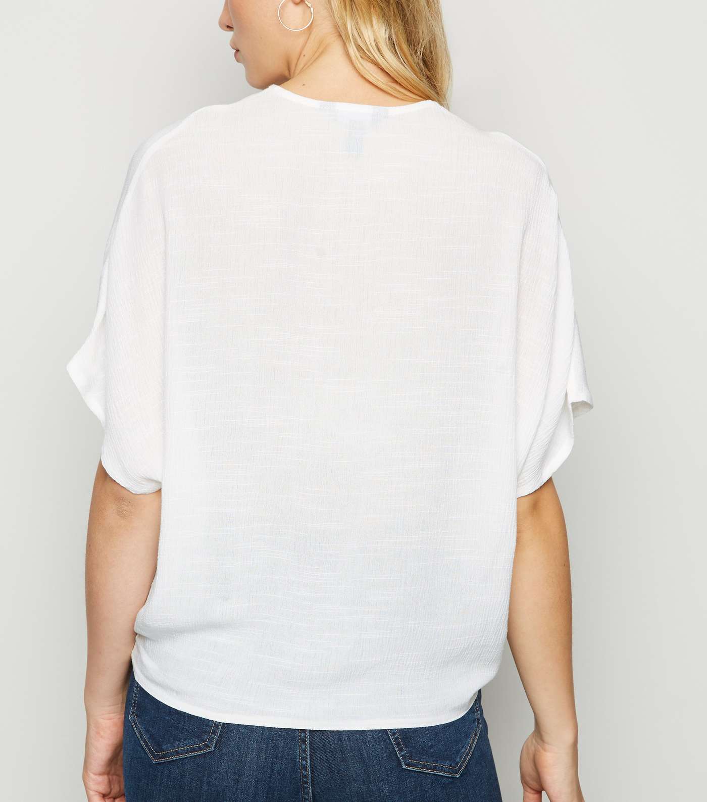 Off White Crochet Trim Tie Front T-Shirt Image 3