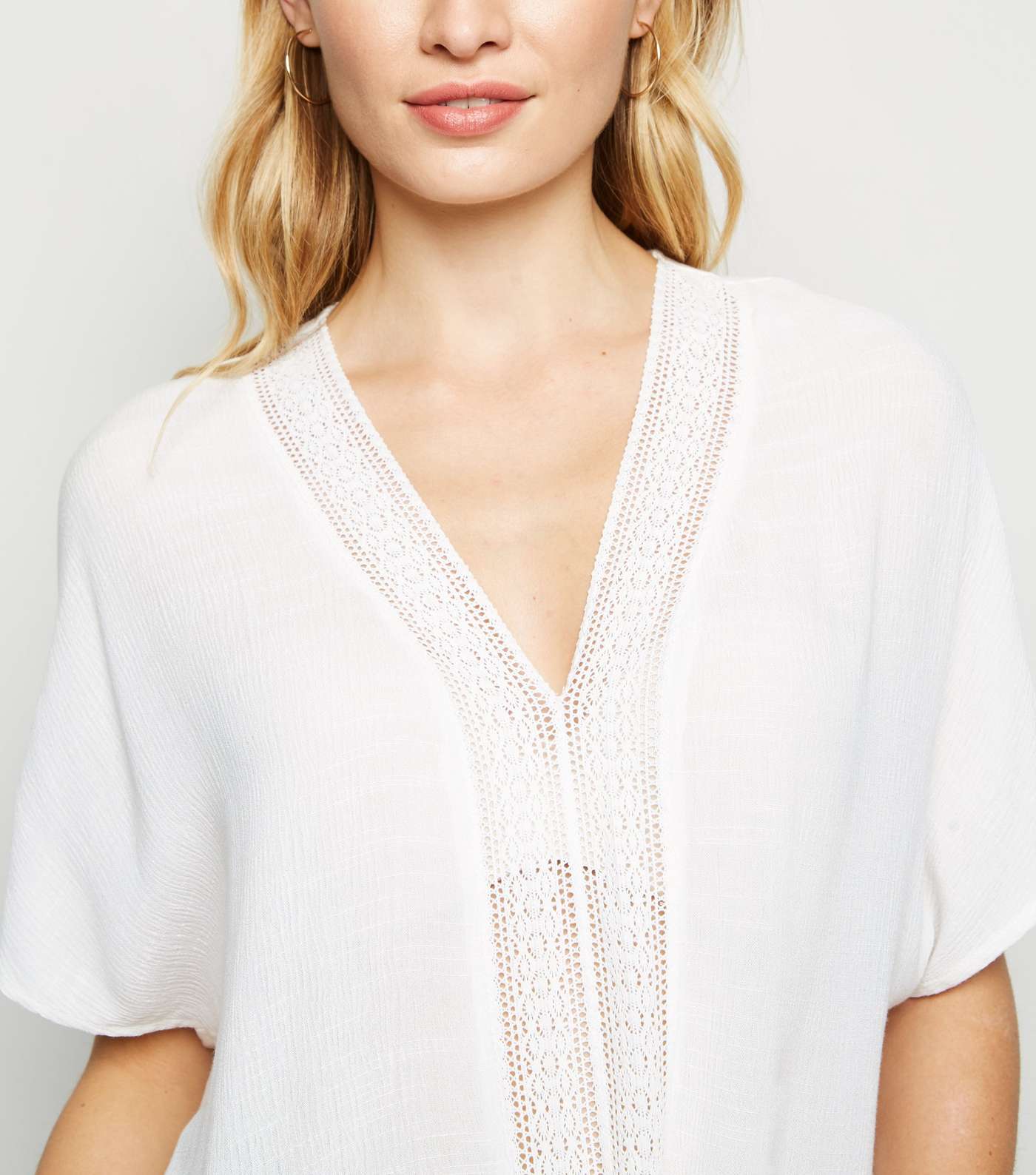 Off White Crochet Trim Tie Front T-Shirt Image 5