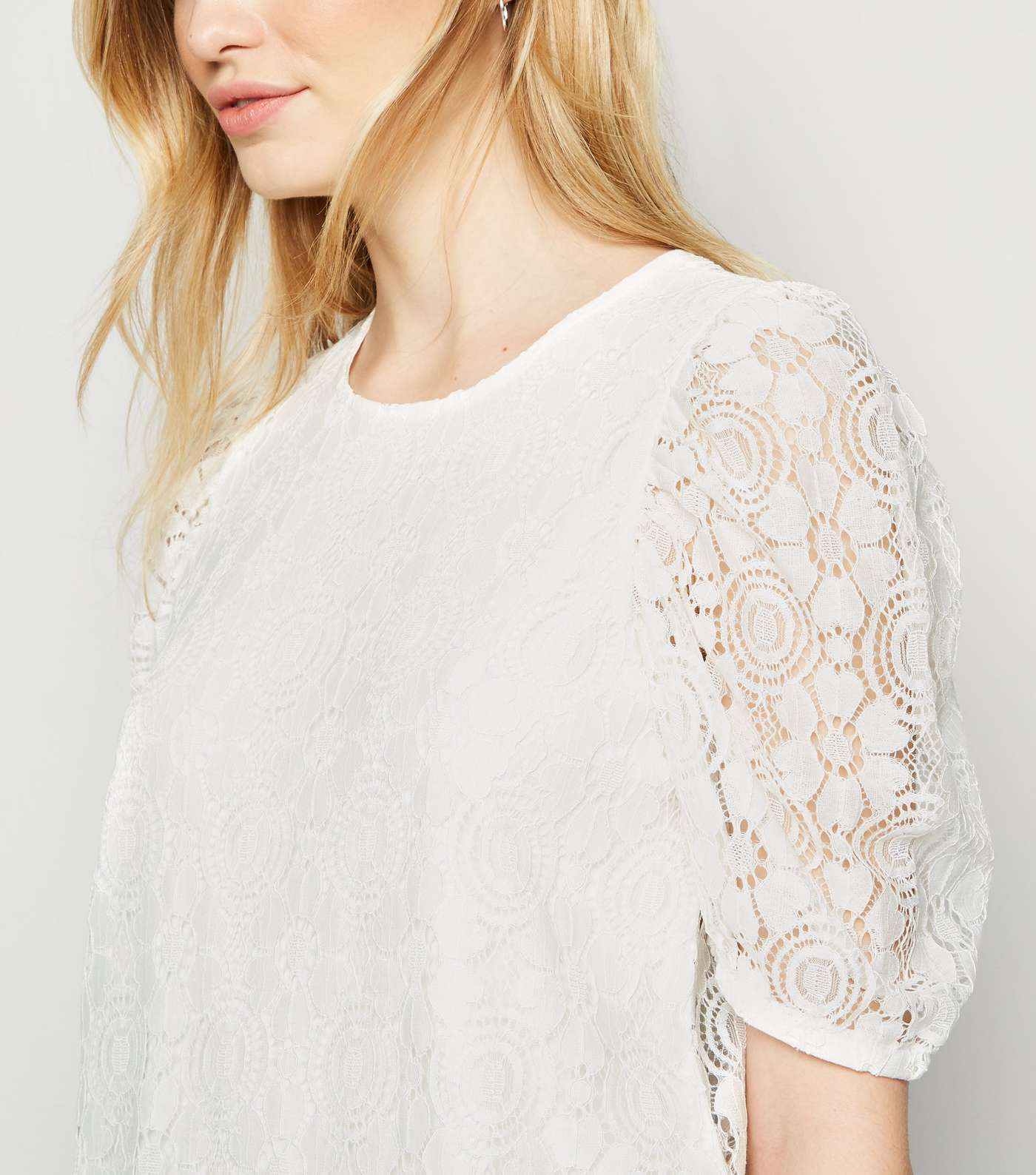 White Lace Puff Sleeve T-Shirt Image 5