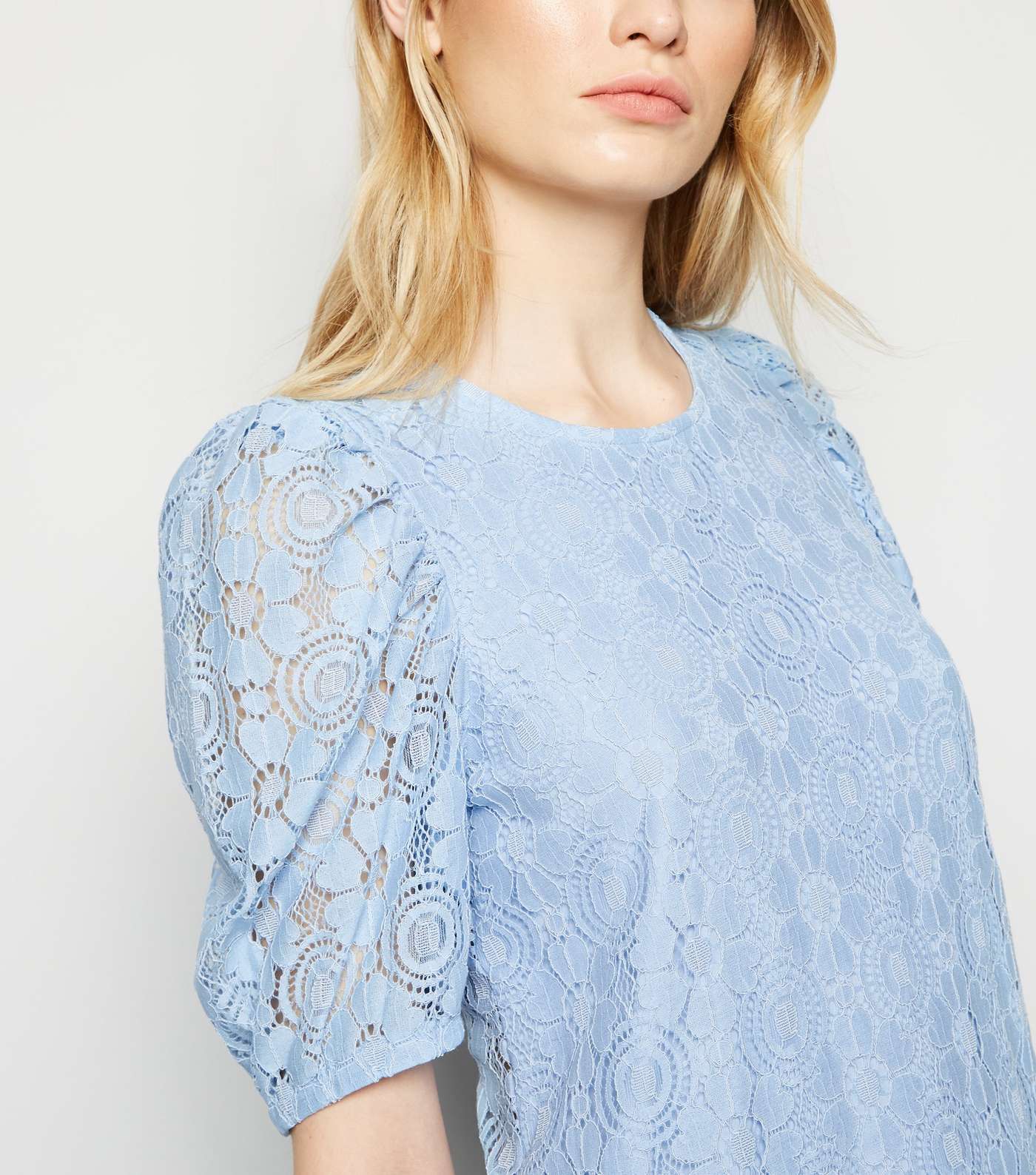 Pale Blue Lace Puff Sleeve T-Shirt Image 5