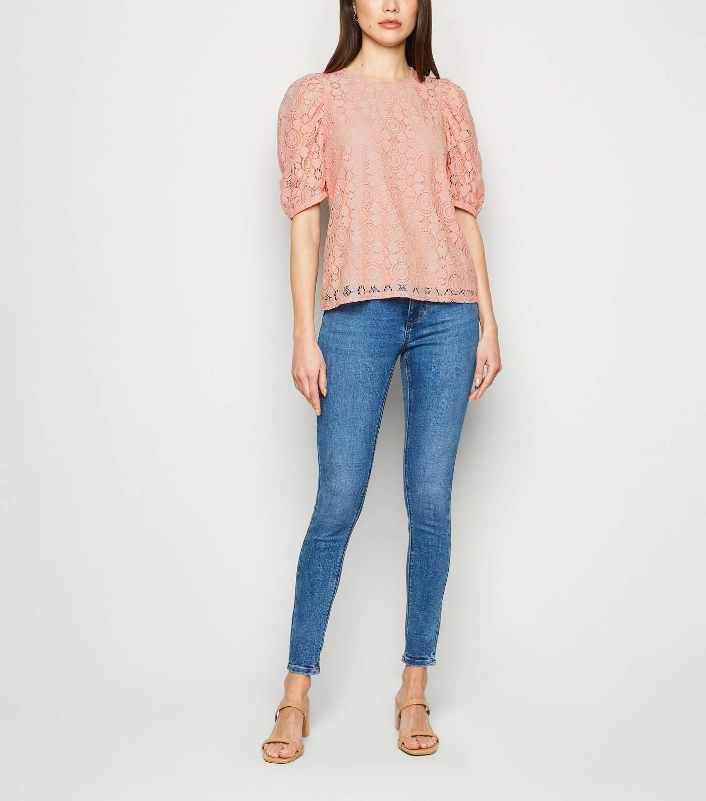 Mid Pink Lace Puff Sleeve T-Shirt Image 2