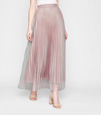 Pale Pink Glitter Mesh Pleated Maxi Skirt New Look