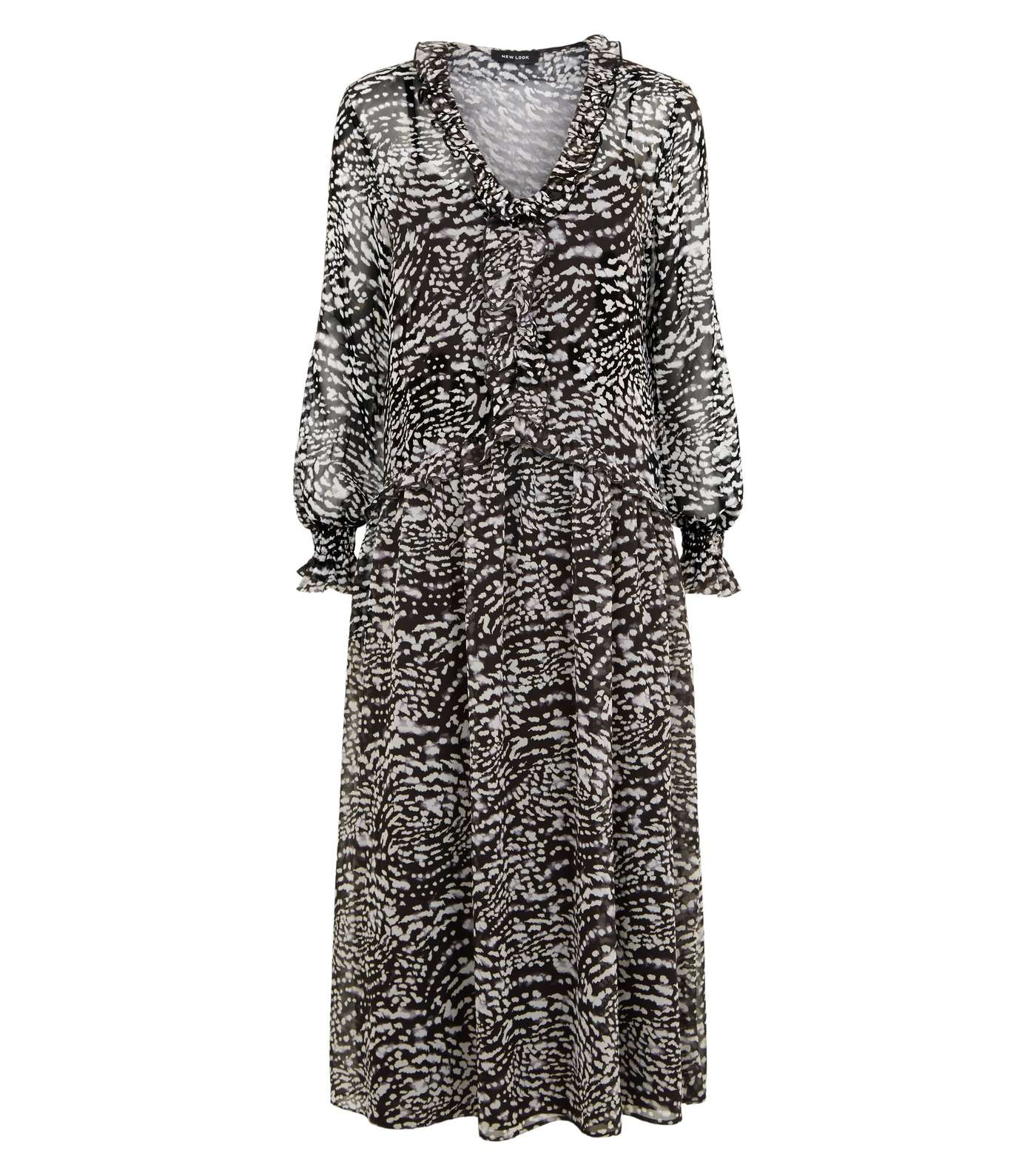 Black Leopard Print Chiffon Midi Dress Image 4