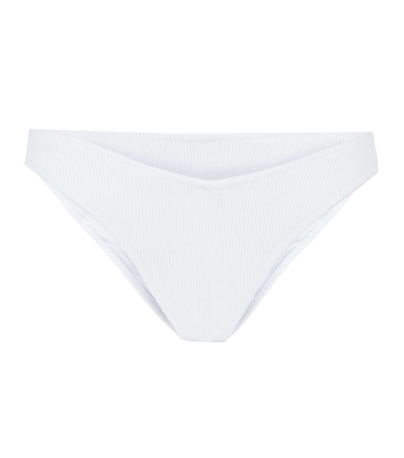 White Ribbed V Front Bikini Bottoms  Image 3