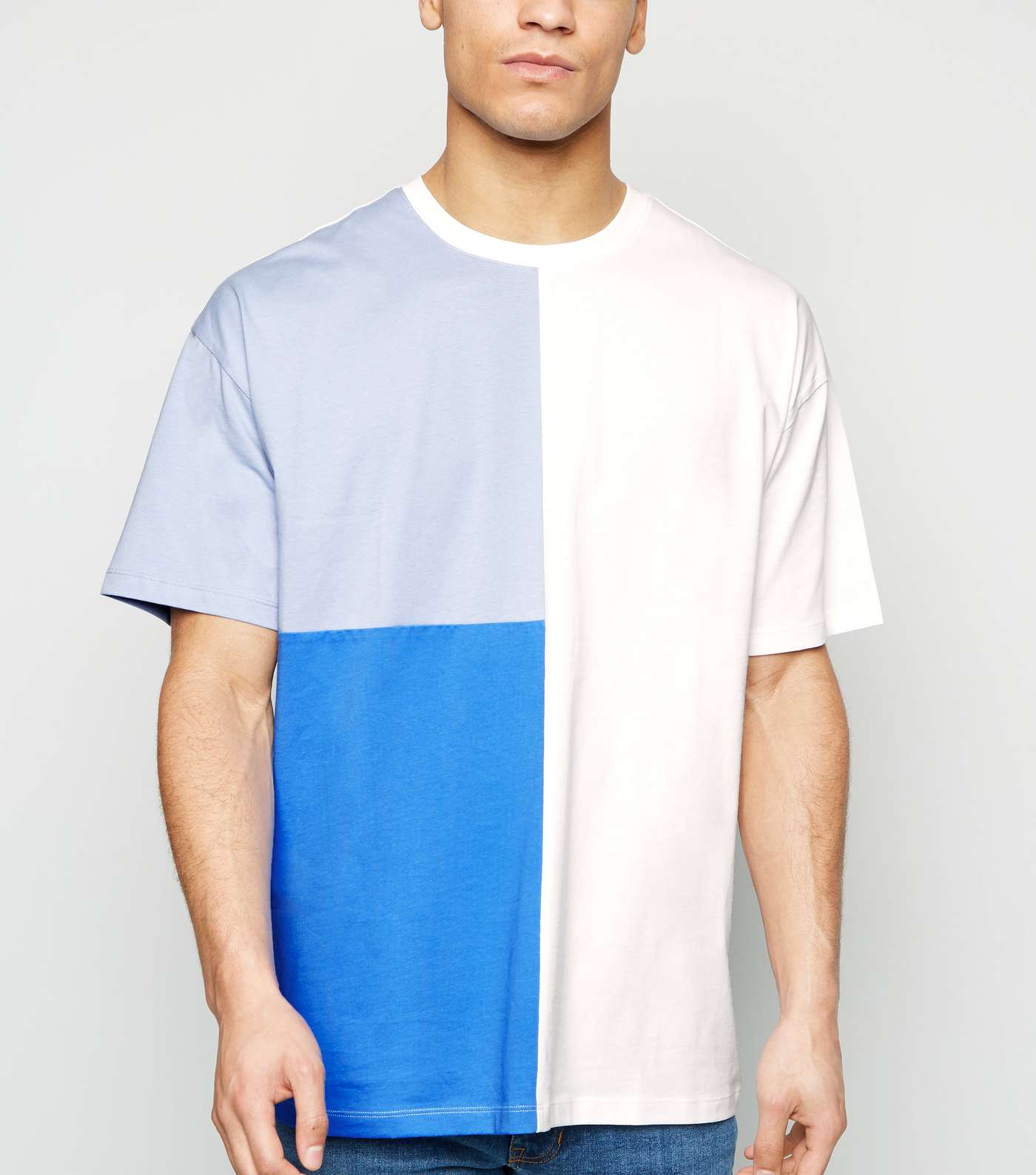 Pale Blue Colour Block T-Shirt