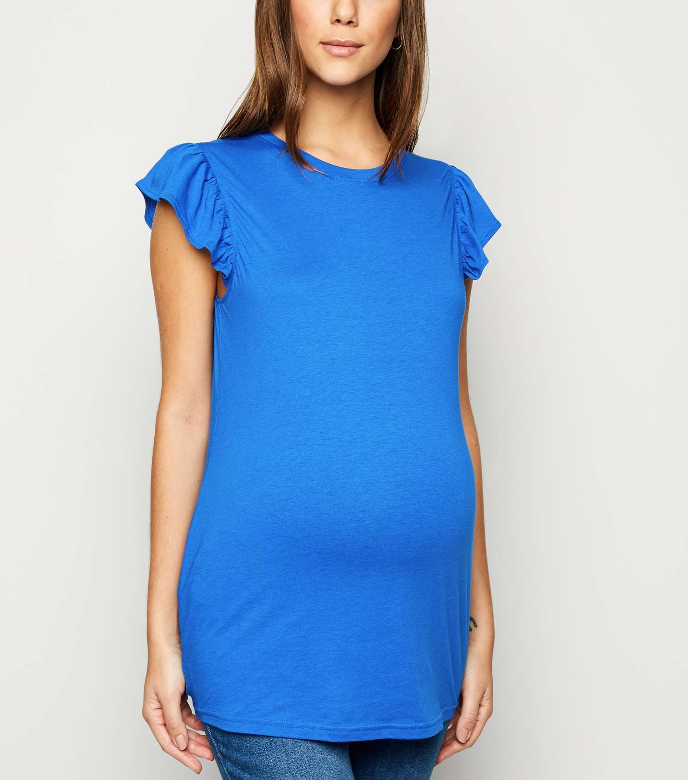 Maternity Bright Blue Frill Sleeve Top