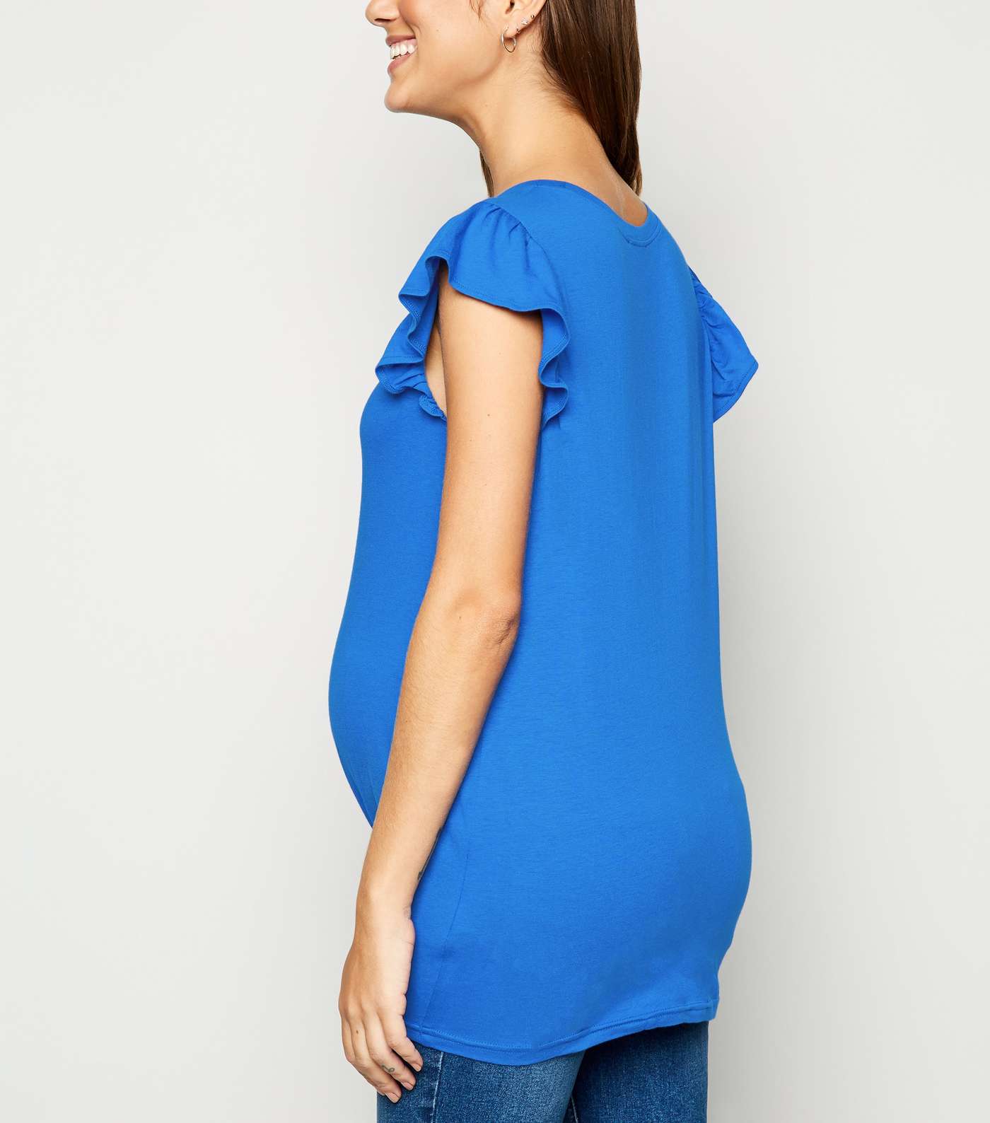Maternity Bright Blue Frill Sleeve Top Image 3