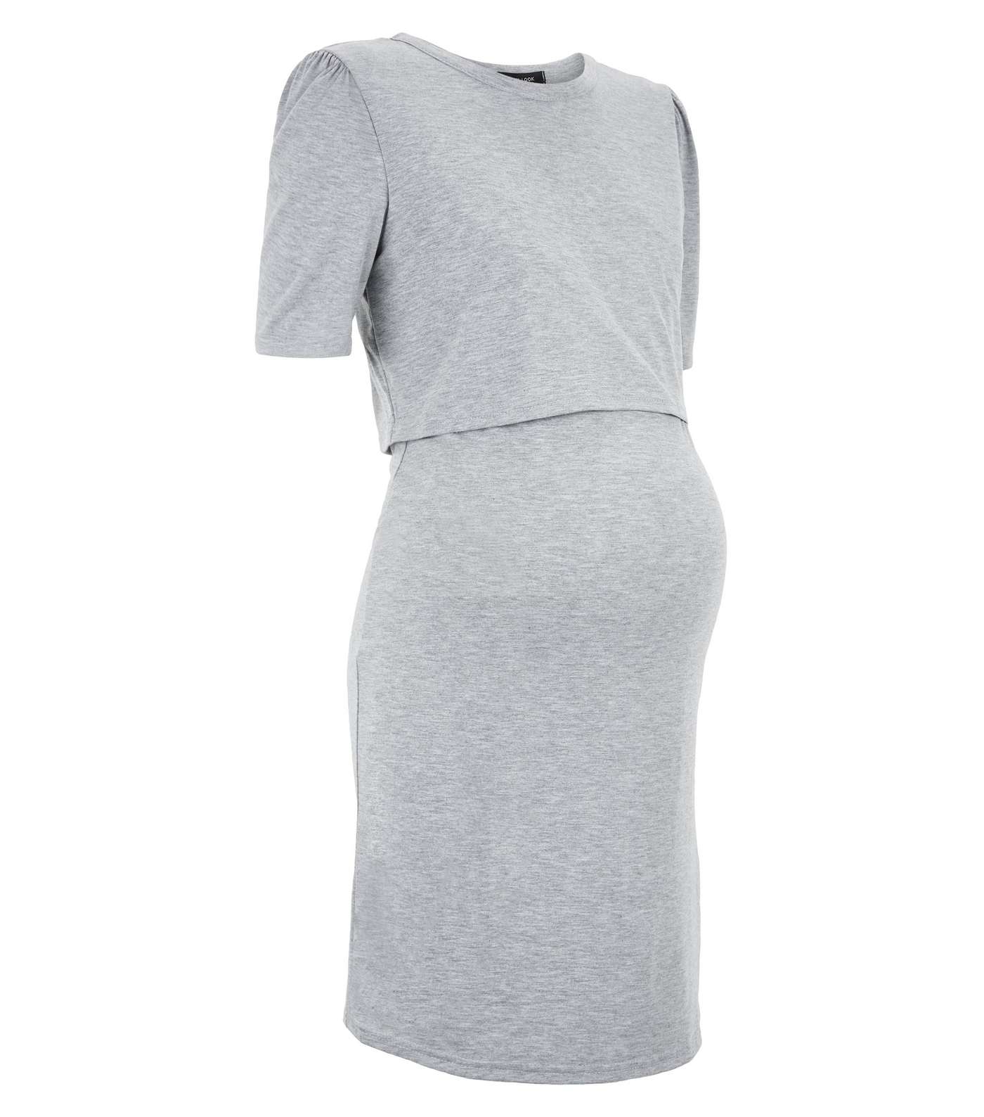 Maternity Grey Puff Sleeve Nursing Dress Image 4