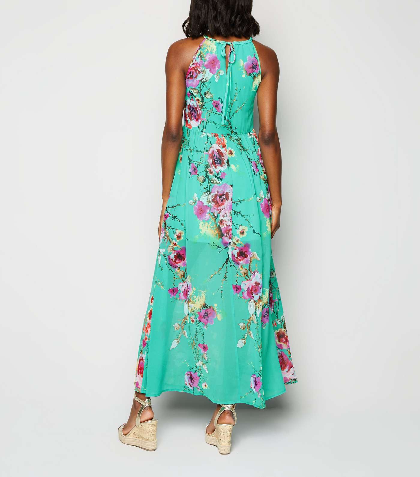 Blue Vanilla Mint Green Floral Pleated Maxi Dress Image 2