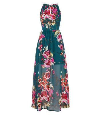 Blue Vanilla Green Floral Pleated Maxi Dress | New Look