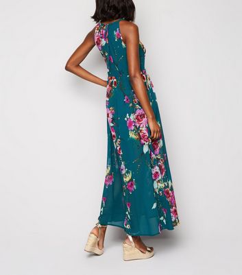 Blue Vanilla Green Floral Pleated Maxi Dress | New Look