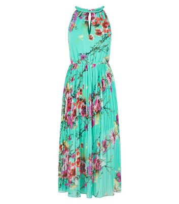 Image of Blue Vanilla Mint Green Floral Pleated Midi Dress New Look
