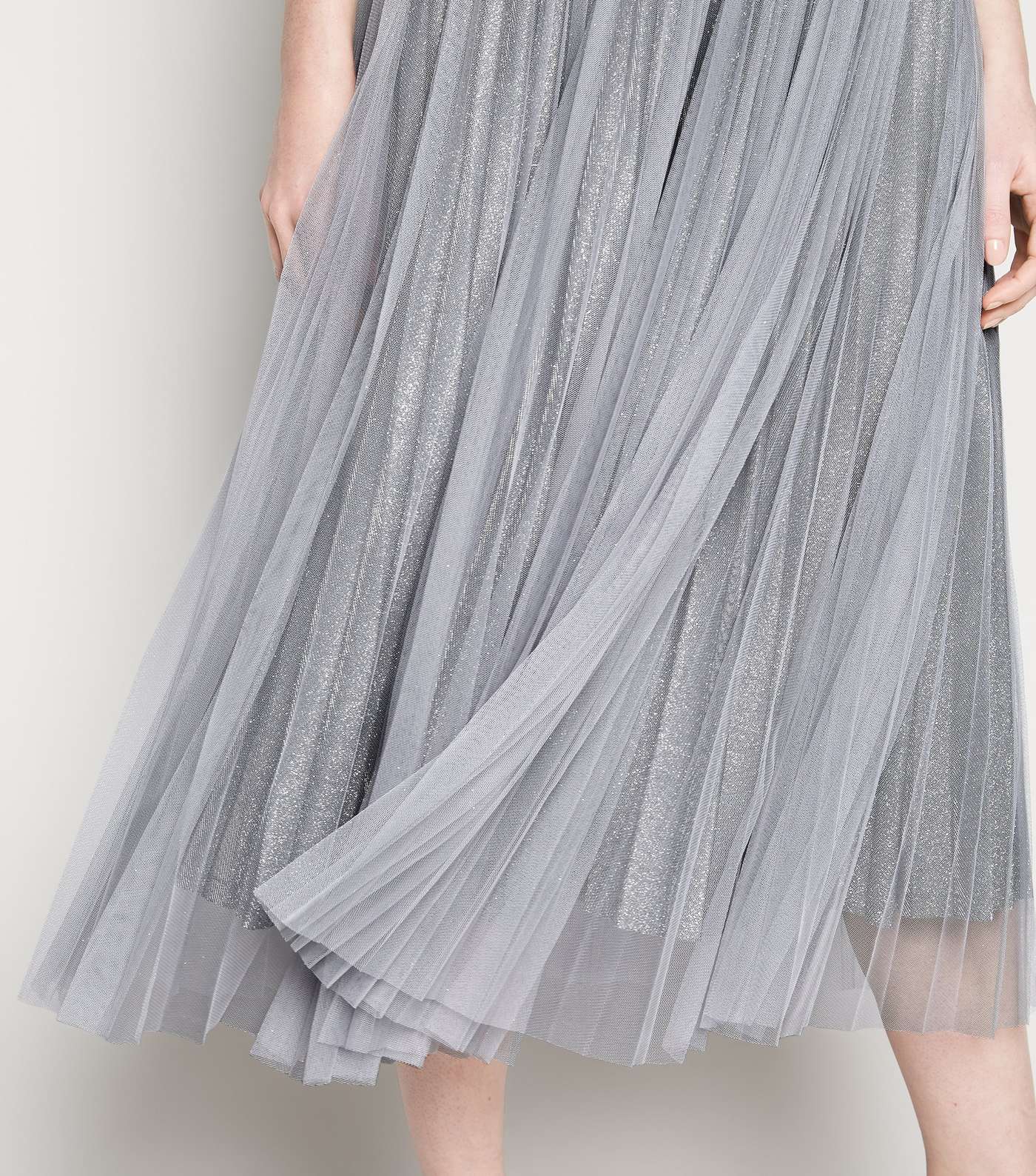 Tall Grey Glitter Mesh Pleated Midi Skirt Image 5