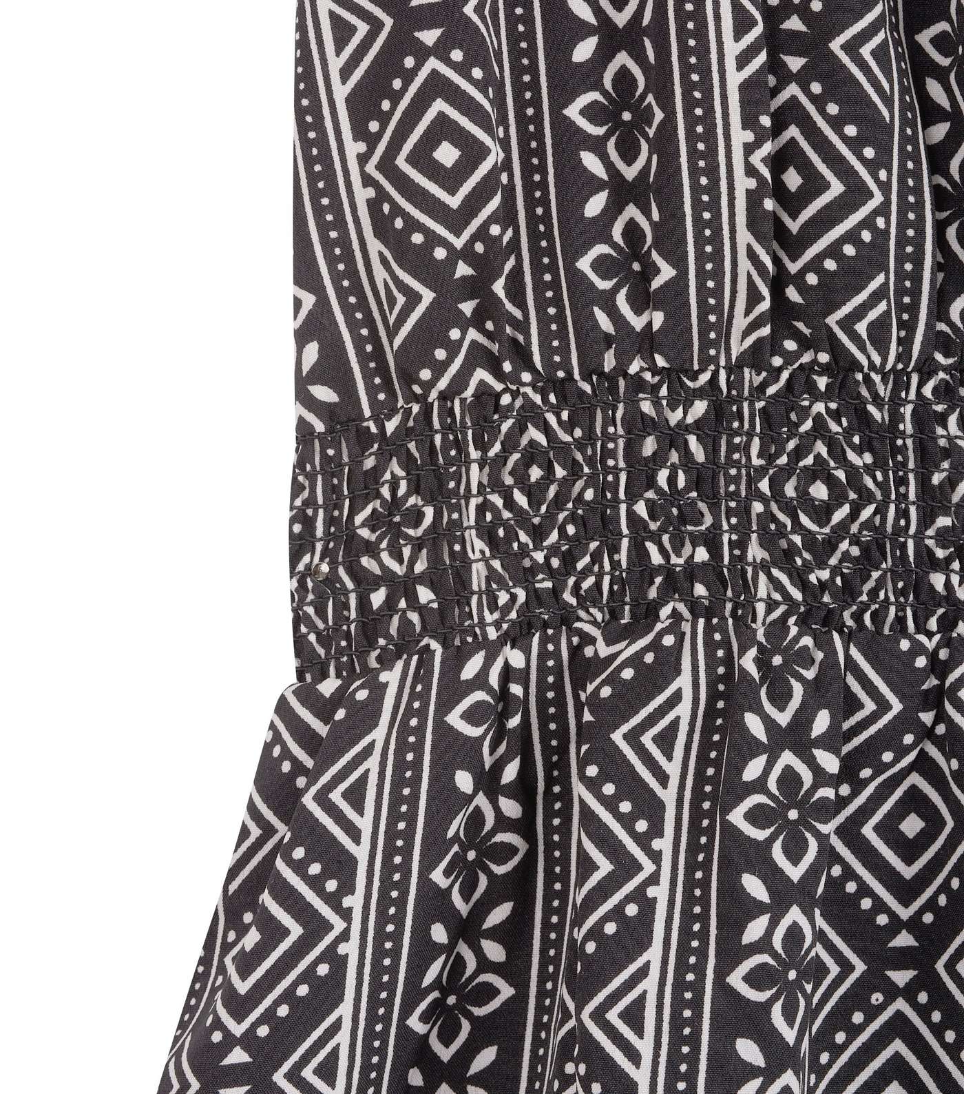 Girls Black Geometric Shirred Waist Playsuit Image 3