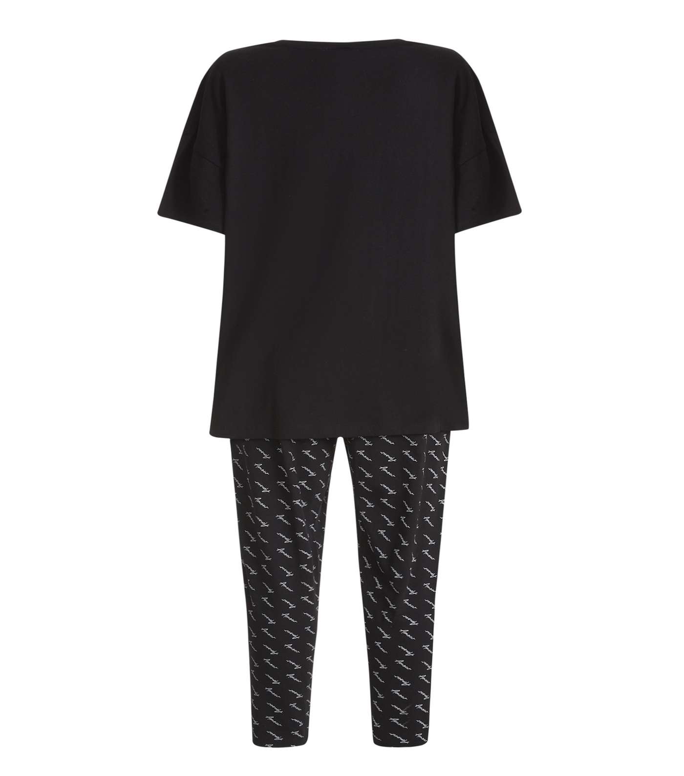 Curves Black Amour Slogan Legging Pyjama Set Image 2