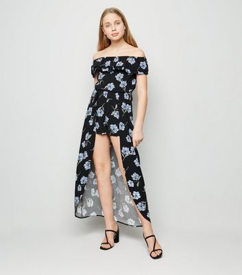 Girls Black Floral Maxi Playsuit | New Look