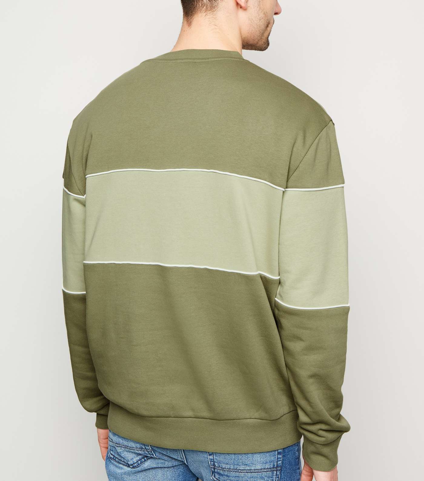 Olive Colour Block Sweatshirt Image 3