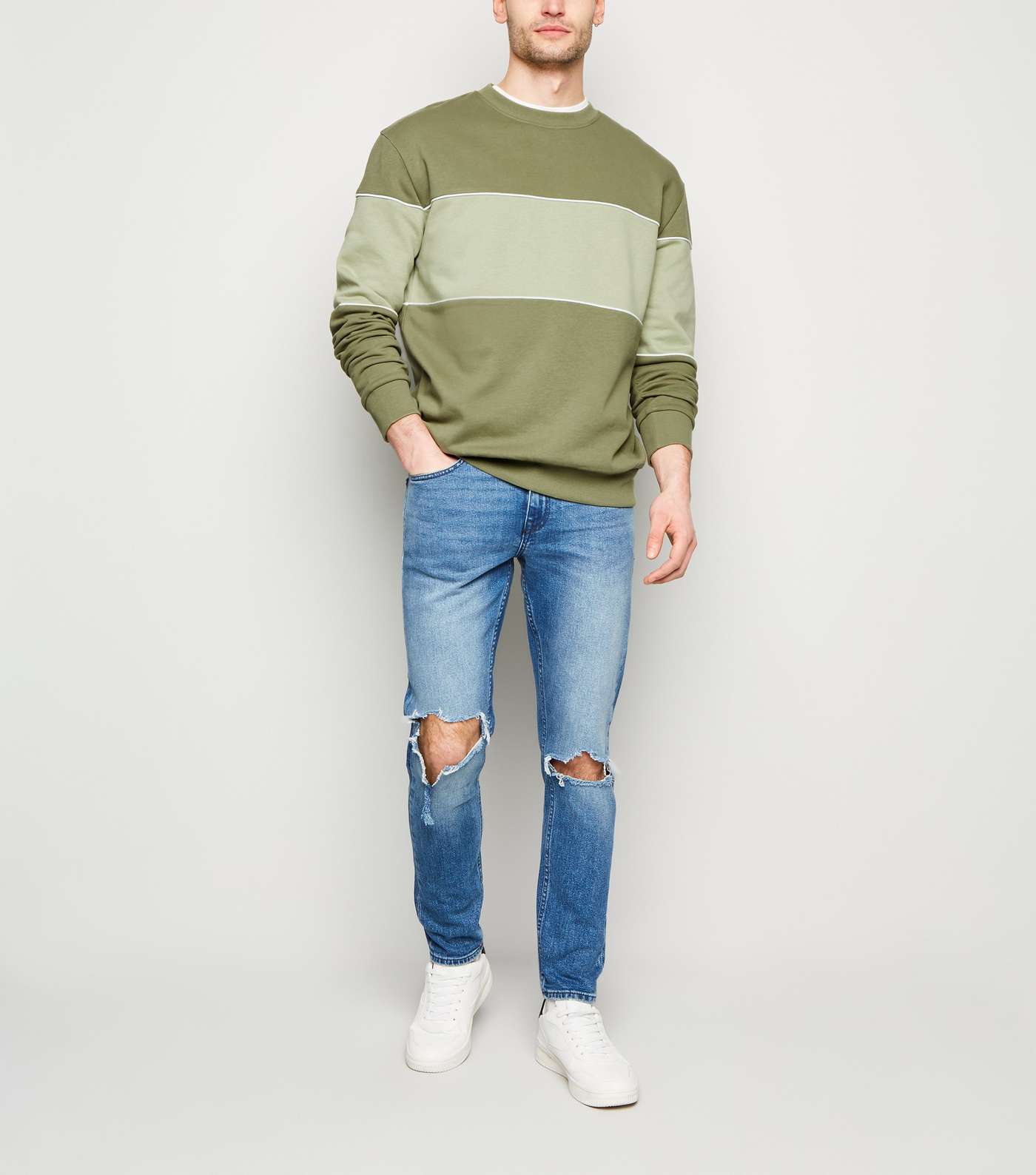 Plus Size Olive Colour Block Sweatshirt Image 2