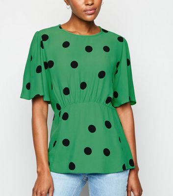 Image of Green Spot Tie Back Top New Look