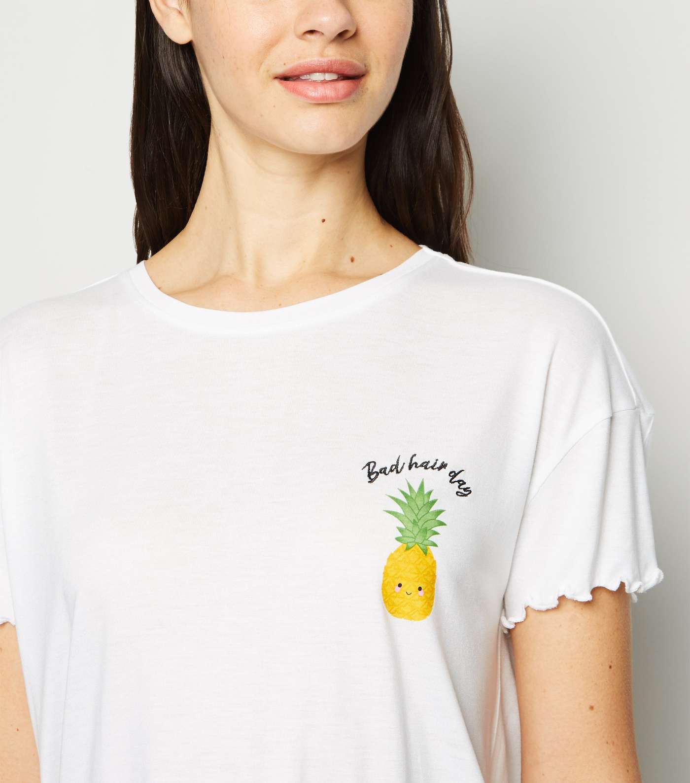 White Pineapple Frill Slogan Pyjama Short Set Image 5