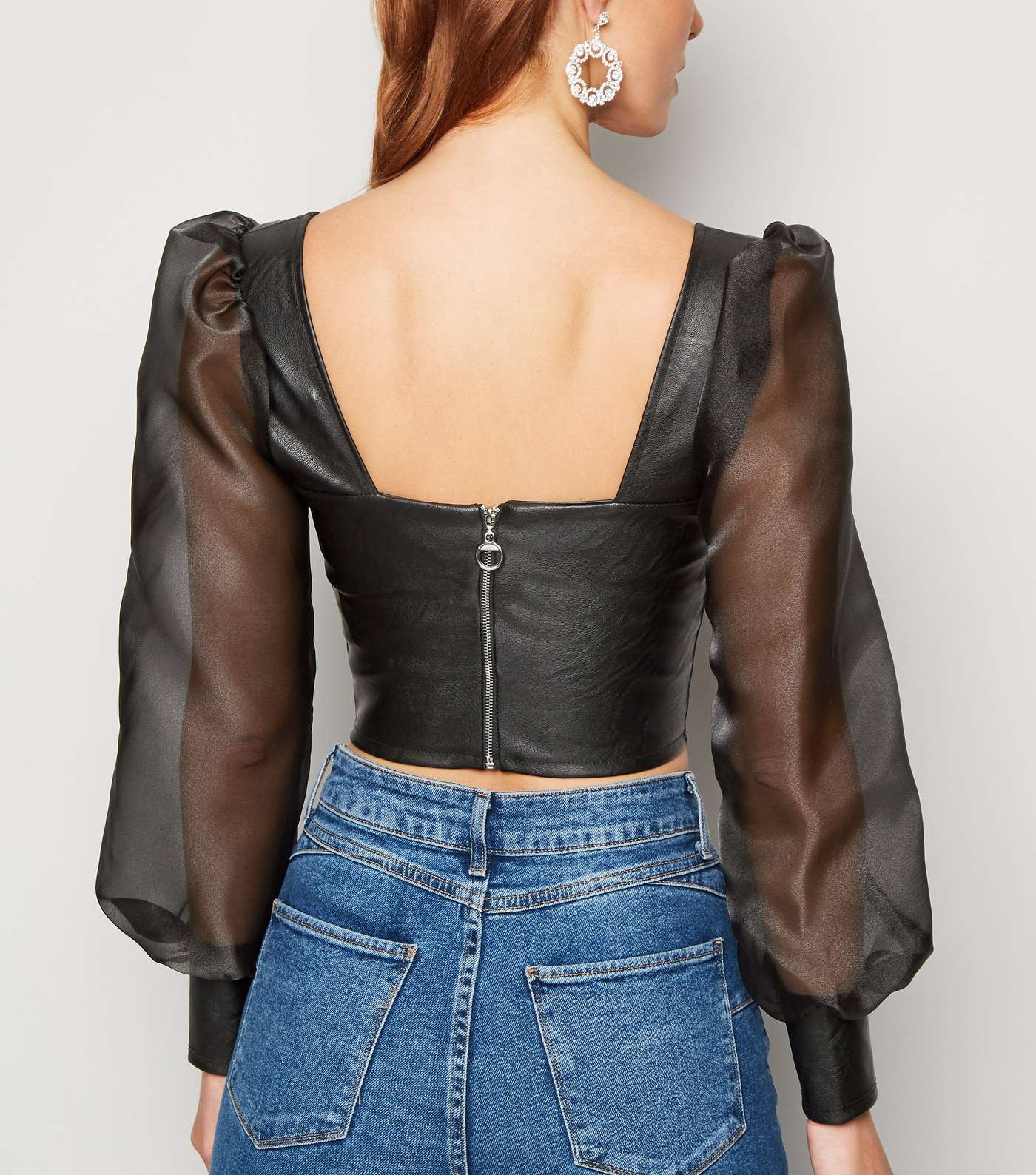 Cameo Rose Black Leather-Look Organza Sleeve Top Image 3