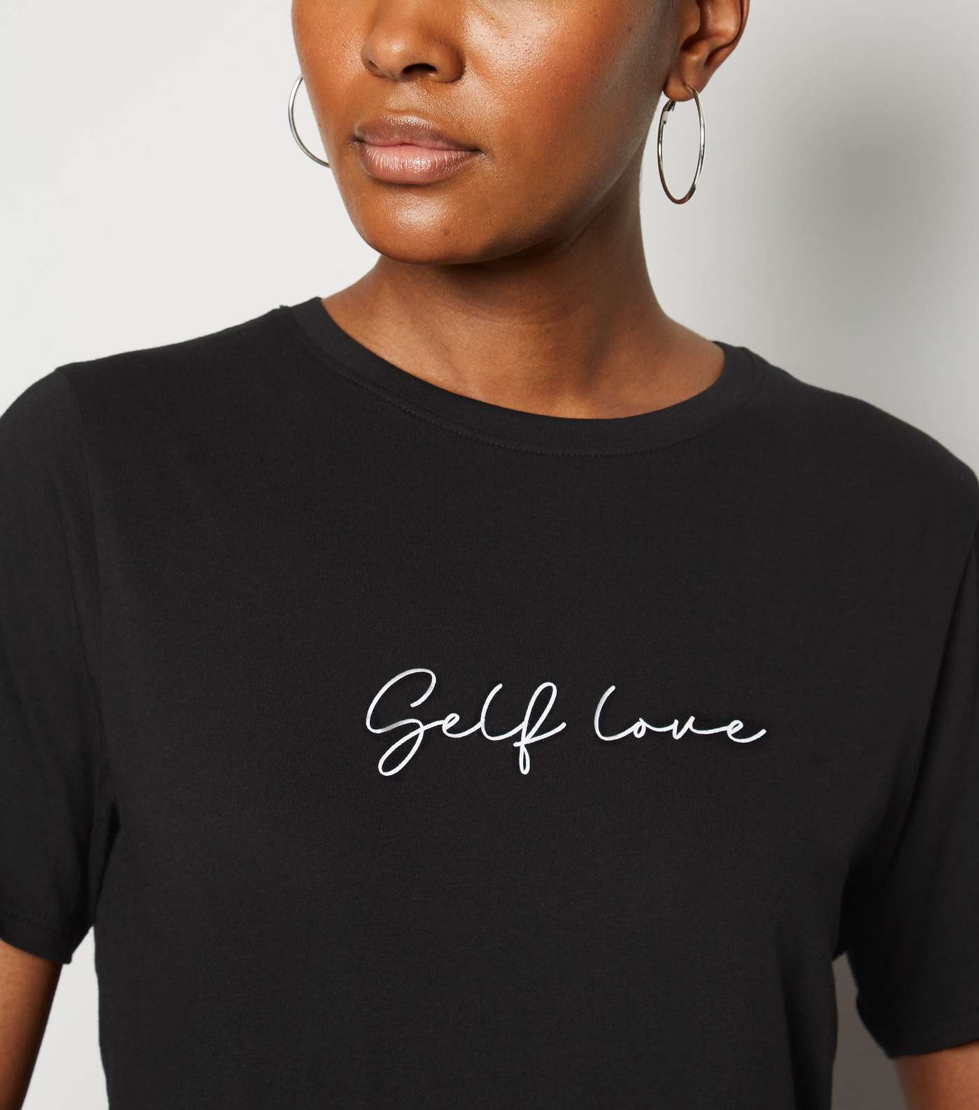 Black Slogan Self Love T-Shirt  Image 5