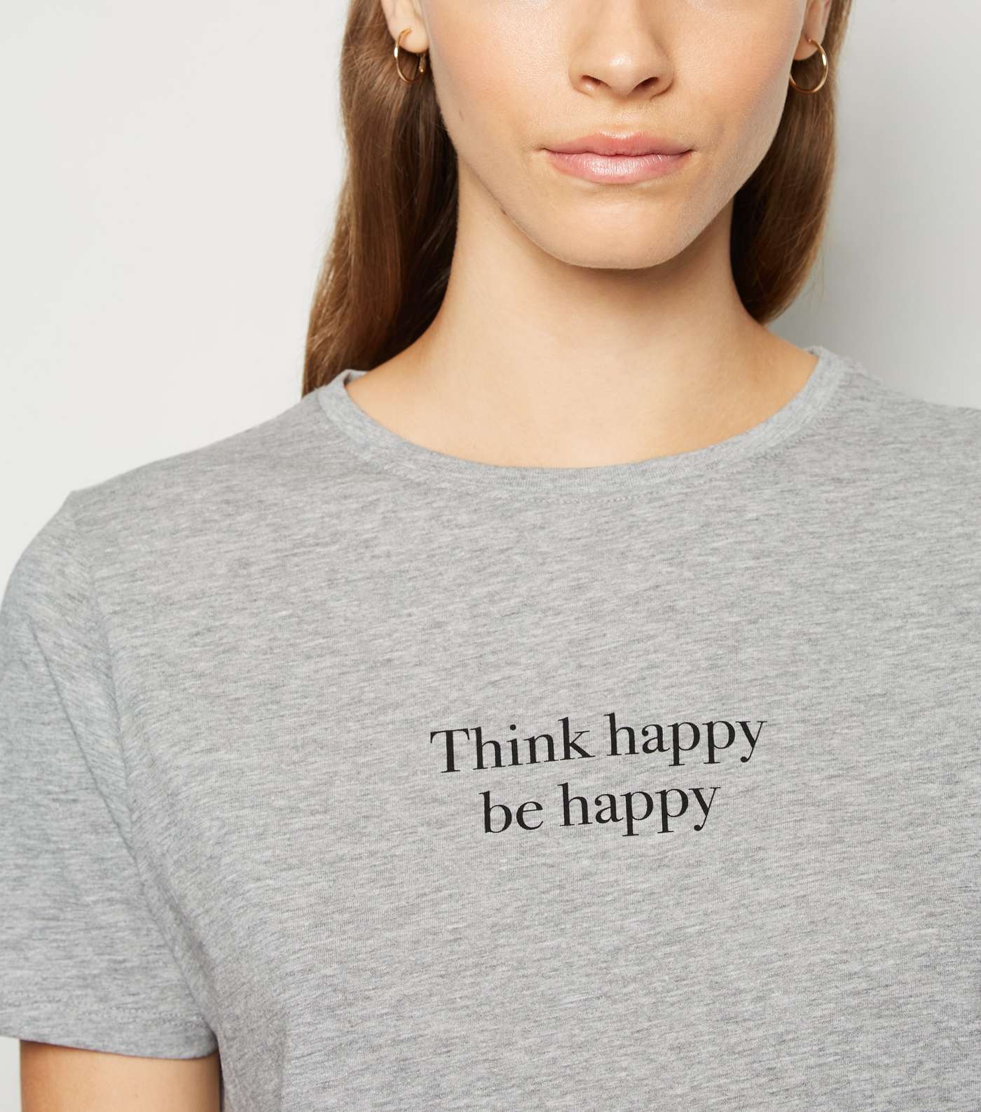 Grey Marl Think Happy Be Happy T-Shirt Image 5
